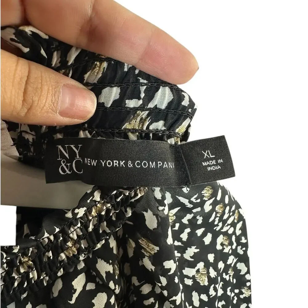NWOT New York & Company Spotted Mock Neck Long Sleeve Black Gold Dress Size XL